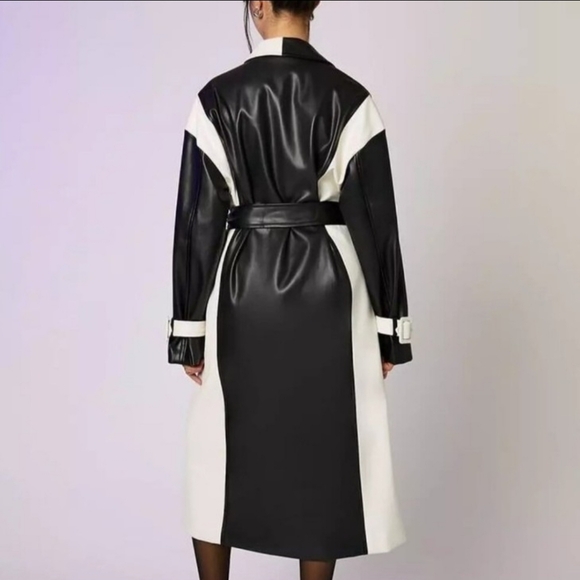 FORVER‎ 21 "Beetlejuice" Black and White Striped Trench Coat XS - Picture 3 of 9